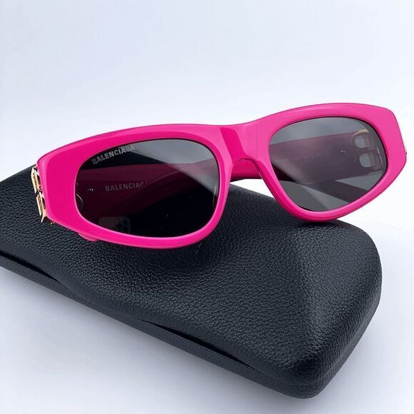 NEW Balenciaga BB0095S 006 Pink Gold Logo Grey Cat Eye Women Sunglasses - Picture 1 of 13